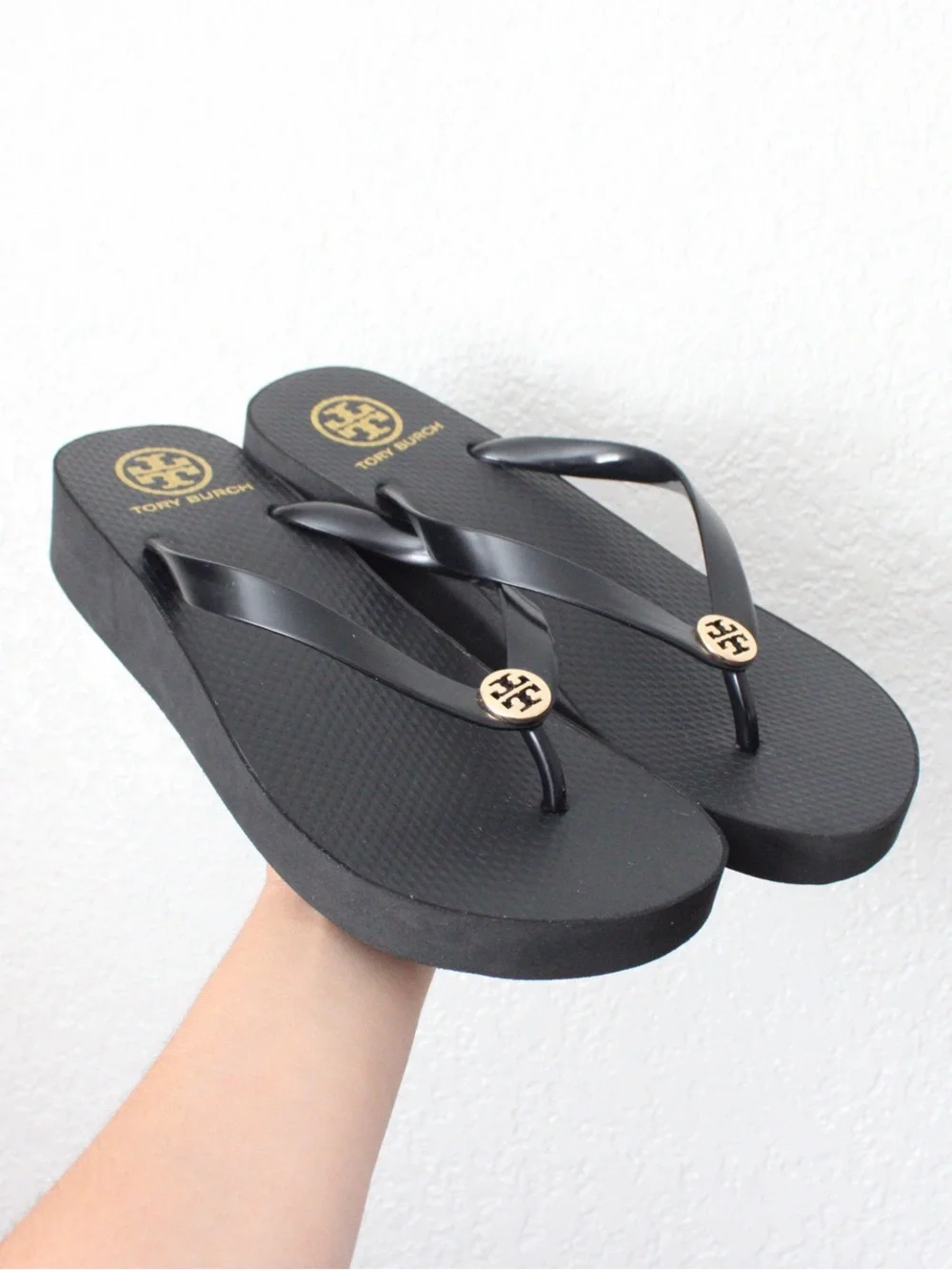 Tory Burch Black Wedge Platform Sandals